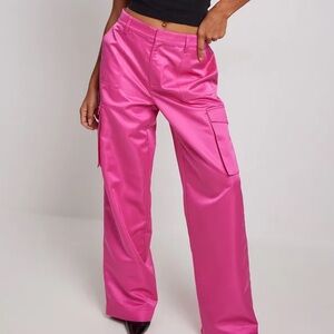 NWT Gorgeous Pink Satin Detail Cargo Pants EU 34